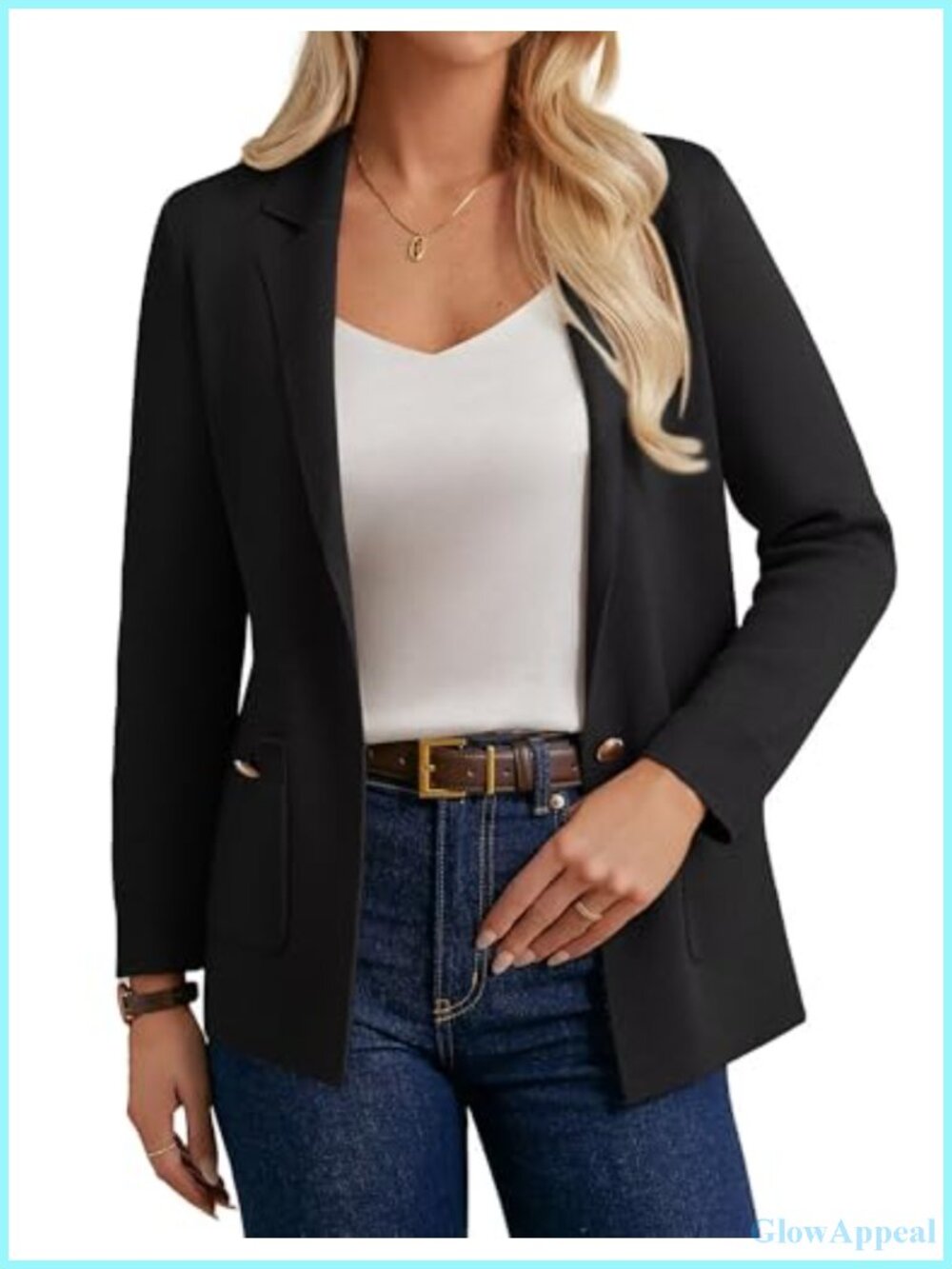 Knit Sweater Blazer Business Casual Open Front Long Sleeve Work Cardigan with